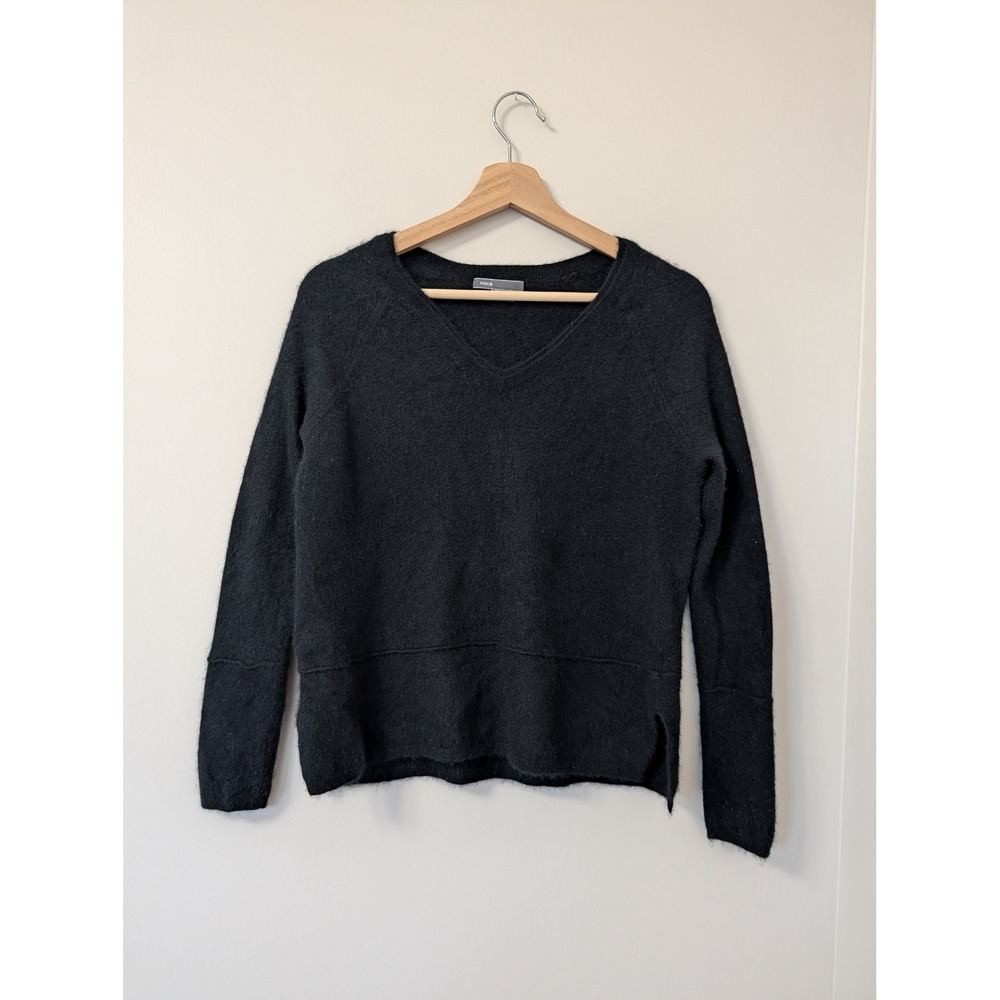 Vince Black 100% Cashmere V-Neck Raglan Sweater Side Slit XS